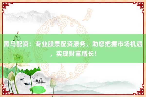 黑马配资：专业股票配资服务，助您把握市场机遇，实现财富增长！